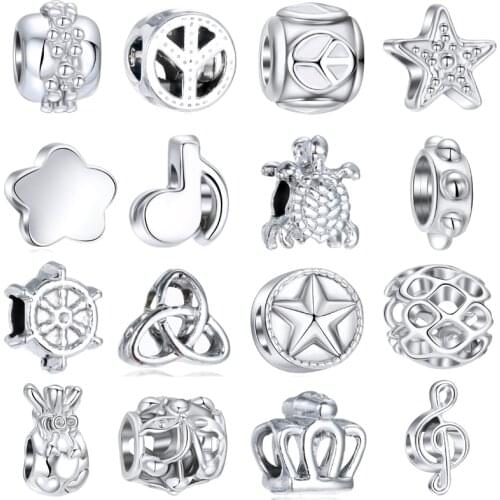 New Fashion Charm Original Crown Five-pointed Star Musical Note Beads Suitable for Original Pandora Ladies Bracelet Jewelry Gift