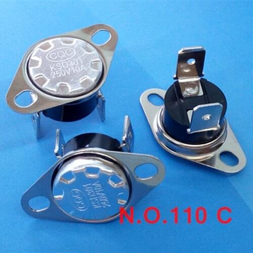 10 pcs/lot) Normally Open Thermostat, Temperature Switch, NO 110 Celsius KSD301 10A 250V
