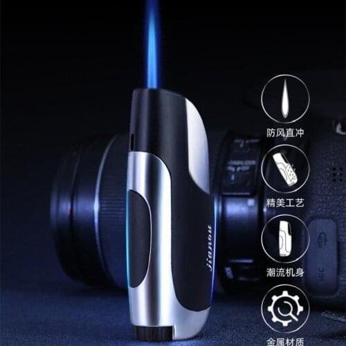 Butane Windproof Lighter Creative Personality Metal Blue Flame Direct Injection Lighter Cigarette Accessories Men Gift