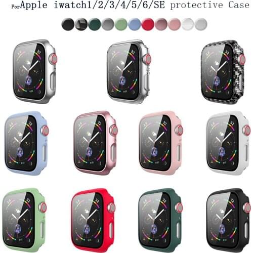 Eieuuk Full Cover for Apple Watch Case 6/SE/5/4/3/2/1 iWatch 42mm 38mm bumper Tempered Glass for apple watch 44mm 40mm 42mm 38mm