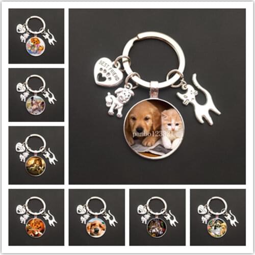 New popular new puppy kitten play key ring love pet cat and dog best friend pendant fashion small animal keychain birthday gift