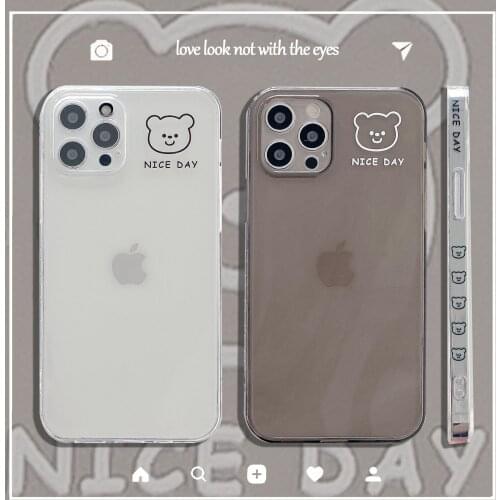 Simple Drawing Cartoon Bear Transparent Phone Case For iPhone 11 12 Pro Max Mini Xr Xs Max 7 8 Plus X 7Plus case Cute Soft Cover