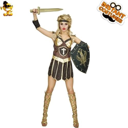 QLQ Womens Ancient Roman Greece Greek Warrior Costumes Cosplay Adult Halloween Fancy Dress Ladys Gladiator Warrior Dress