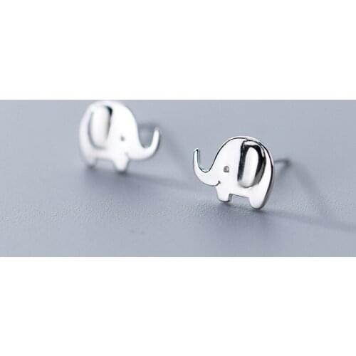 Real 925 Sterling Silver Cute Elephant Stud Earrings Mini Animal Earrings for Women Girls
