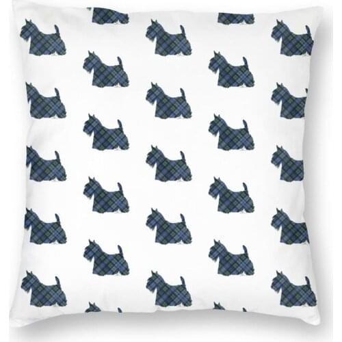 Scottish Terrier Black Watch Tartan Square Throw Pillow Cover Decoration Print Scottie Dog Funny Cushion Cover for Living Room