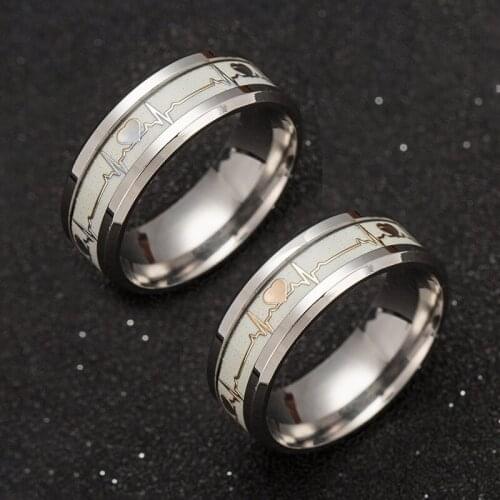 Heartbeat Luminous Rings Stainless Steel Fluorescent Glowing In Dark Finger Wedding Bands Jewelry Women Men Gift Accessories