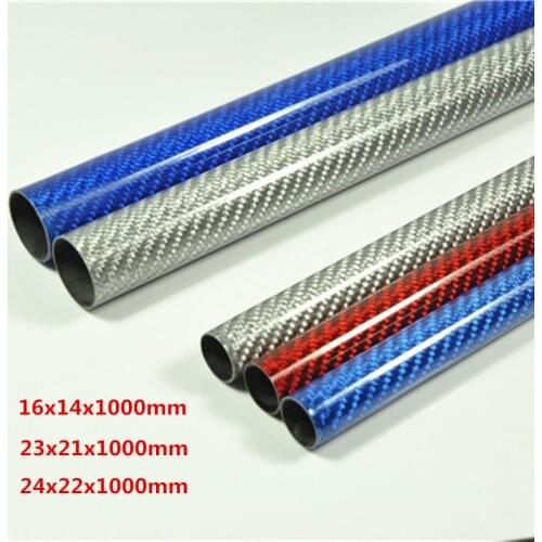 2pcs Color Carbon Fiber Tube 12mm 14mm 16mm 18mm 20mm 22mm 23mm 24mm 26mm 28mm Length 1000mm 3K Glossy Surface Silver Blue Red