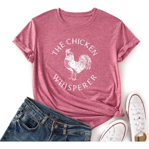Women Crew Neck Short Sleeve Casual Summer T-shirts Graphic Tee Tops Female Clothes Chicken Whisperer Shirts for Woman