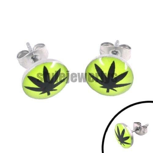 Enamel Tree Leaf Earring Stainless Steel Jewelry Trendy Yellow Women Motor Earring Studs SJE370020B