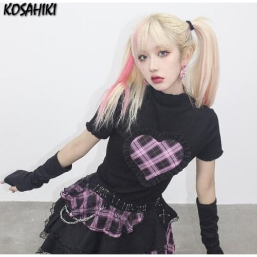KOSAHIKI Gothic Style Crop Top Harajuku Graphic T Shirt for Women Ulzzang Korean Tshirt Summer Tee Crop Top T-shirt 2021