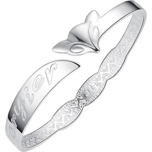 2019 New Jewelry 925 Sterling Silver Animal Fox Open Bracelets Bangles Trendy Jewelry Christmas Gifts