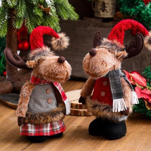 2021 Christmas Long Hat Elk Retractable Doll Standing Doll Holiday Decoration Road Home Decoration