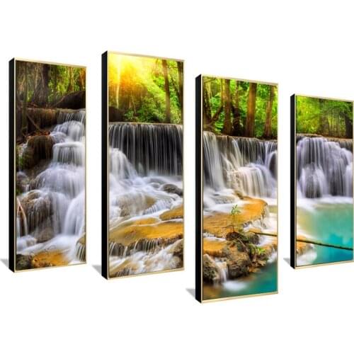 4 Panel Wall Pictures for Living Room Art Waterfall Canvas Painting Modular Picture Posters and Prints Cuadros Paintings F1867