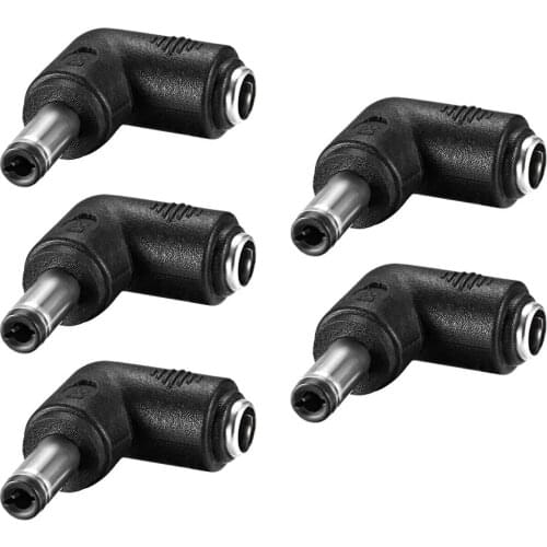 5Pcs DC Power Adapter 90 Degree Angle 5.5mm x 2.5mm Male Plug to 5.5mm x 2.1mm Female Jack Coupler Converter for Laptop CCTV