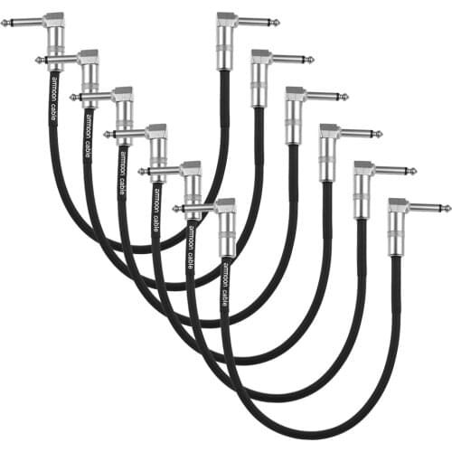 Ammoon 6-Pack Guitar Effect Pedal Instrument Patch Cable 30cm/ 1.0ft Long with 1/4" 6.35mm Silver Right Angle Plug PVC Jacket