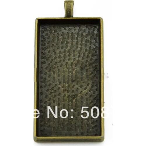 Free Ship!!! 30pcs 24x48mm Antique Bronze vintage rectangle glass pendant setting, pendant blank, pendant tray