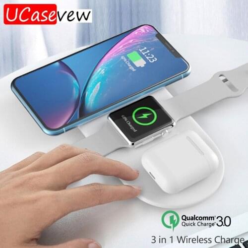 3 in 1 10W Wireless Charger Pad Station QC 3.0 Quick Charge for iPhone X Xs 11 Pro 2W Wireless Charging for Apple Watch Airpods