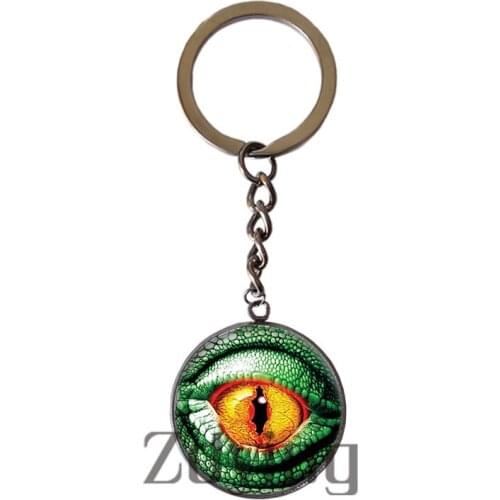 Zdying Animals Dragon Cat Snake Eyes Charm Keychain Round Glass Cabochon Photo Dome Keyrings Key Chain Ring Pendant U043
