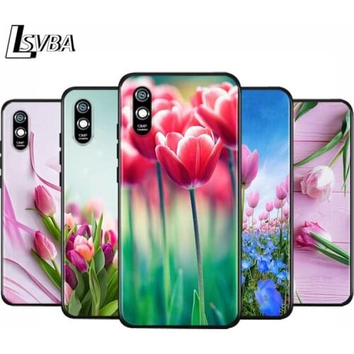 Anti-Fall Soft Black Cover Tulips Flower Spring Field For Xiaomi Redmi 10X 5G 9C 9A 9 K20 8A 8 7A 7 S2 6A 6 Matte Phone Case