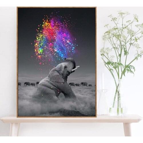 Smoky Color Cloud Elephant Modern Art Animal Painting Oil Painting for Kids Room Canvas Art Wall Poster Home Cuadros Decor