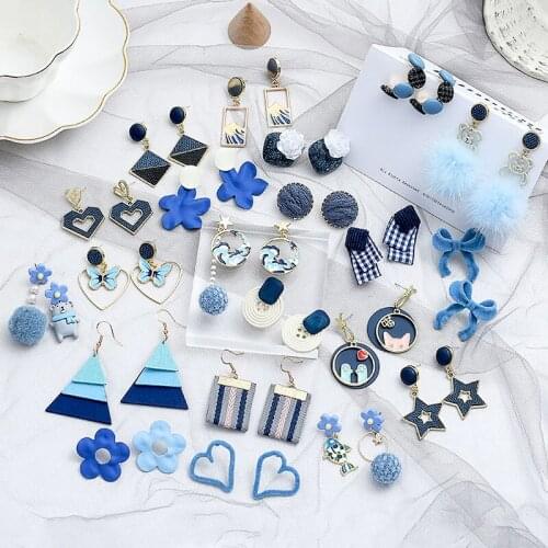Elegant Retro Blue Earrings Jewelry Series Sweet Cool Charms Drop Ear Heart Flower Geometry Long Accessories