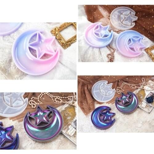 Moon Star Tray Resin Mold Crescent Moon Box Epoxy Silicone Casting Mold Tools F3MF