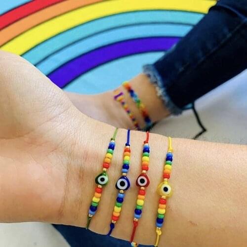 Go2Boho Greek Eye Braclets Gay Jewelry Lesbians Rainbow Bracelet For Women Turkish Evil Eye 2021 Trendy Beaded String Bracelets