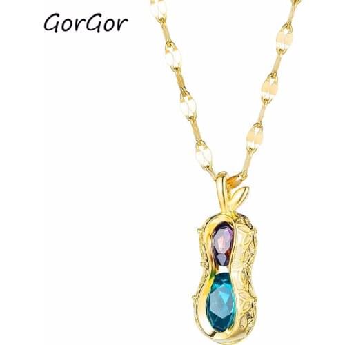 GorGor Japanese and Korean Fashion Titanium Steel Rhinestone Peanut All-match Niche Design Women Pendant Necklace Jewelry 1684