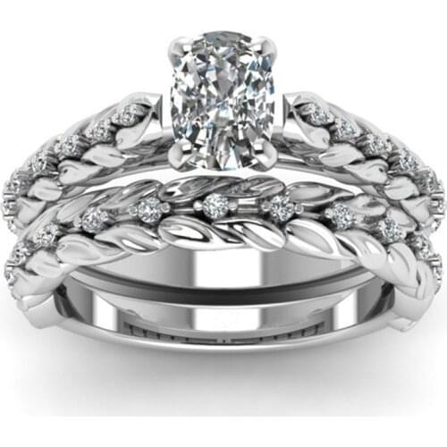 2 Pcs/Set TrendySilver Color Wheat Cubic Zircon Rhinestone Ring Set for Women Wedding Jewelry Female Accessories