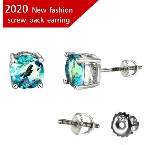 Simple Female Rainbow Round Small Earring Charm Silver Color Wedding Earrings For Women Trendy Crystal Stone Spiral Stud Earring