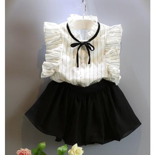 2020 Summer Girls' Clothing Sets Cute Korean Temperament Striped T-Shirt +Sweet Skirt 2PCS Princess School Kids Children Clothes