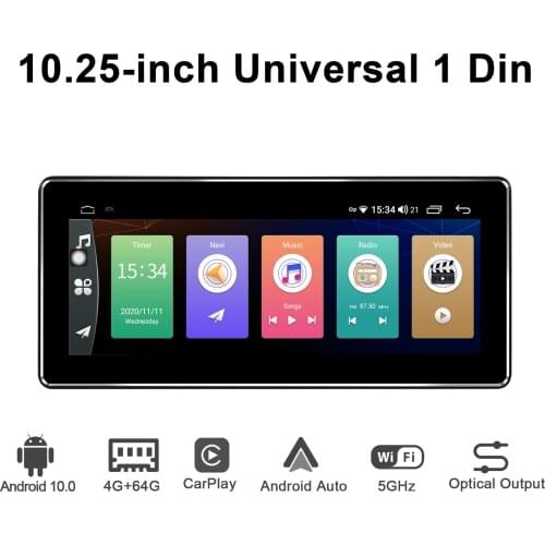 New UI 10.25 Inch Universal Head Unit 1Din Android 10 Car Radio Stereo Multimedia Carplay Android Auto Bluetooth WIFI 4G TPMS