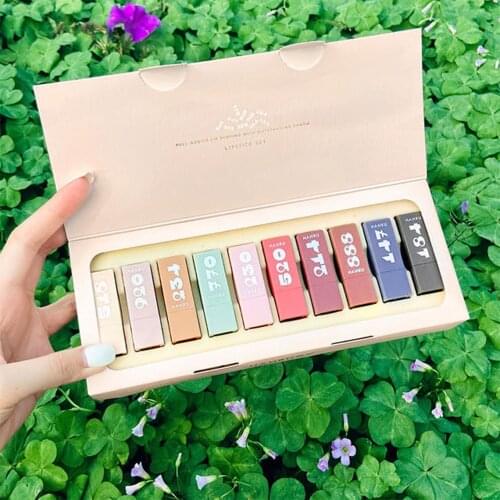 HANRU Lipstick Set 10 Color Waterproof Long Lasting Matte Shimmer Lipstick Palette