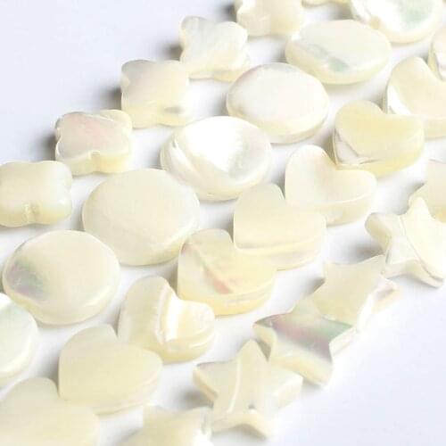Natural White Shell Pearl Heart Star Round Loose Spacer Shell Beads for Jewelry Making DIY Bracelet 15inches Strand