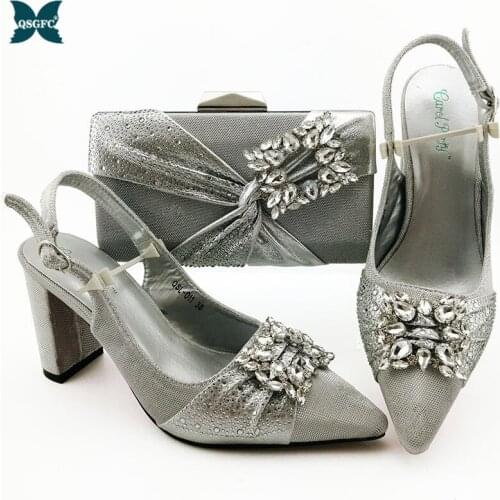 New Arrival Italian Design Silver Color Woman Shoes And Bag Set For Party 2020 Fashion High Heel Shoes With Matching Bag Se