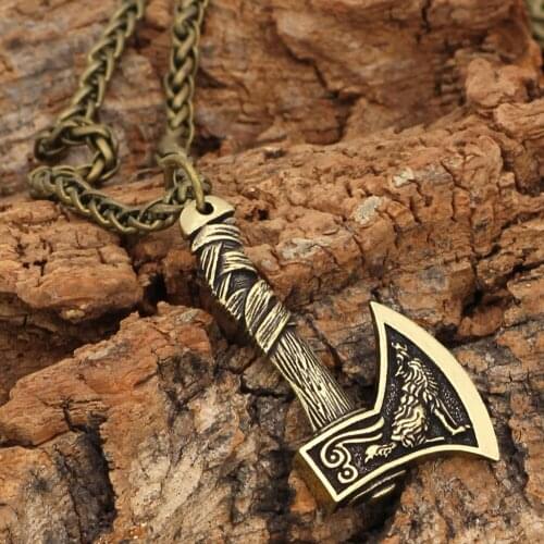 New Retro Viking Jewelry Celtic Wolf Crow Double-sided Axe Pendant Mens Punk Necklace Trendy Accessories цепочка