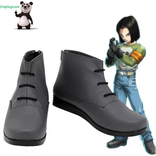 Dragon Android 17 Gray Cosplay Shoes Long Boots Leather Custom Made CosplayLove For Boy Men Christmas Halloween