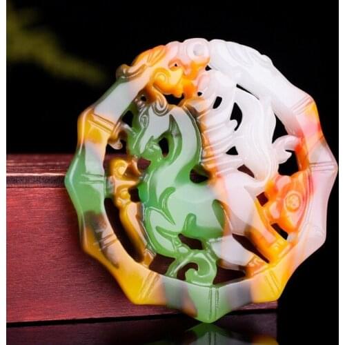 Natural Chinese Jade Chicken Blood Color Hand-carved Horse Pendant Fashion Jewelry Color Necklace for Men and Women Popular Gift