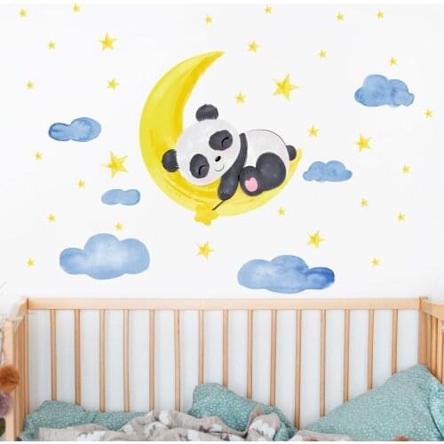 Panda Cartoon Mural Wall Stickers Hanging on The Moon and Stars Are Used for Interior Decoration In Childrens Rooms Baby Room