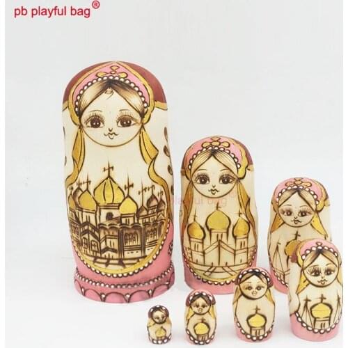PB Playful bag Seven story Castle Russian Doll wooden DIY toy set folk art special Christmas and Valentines Day gift HG40
