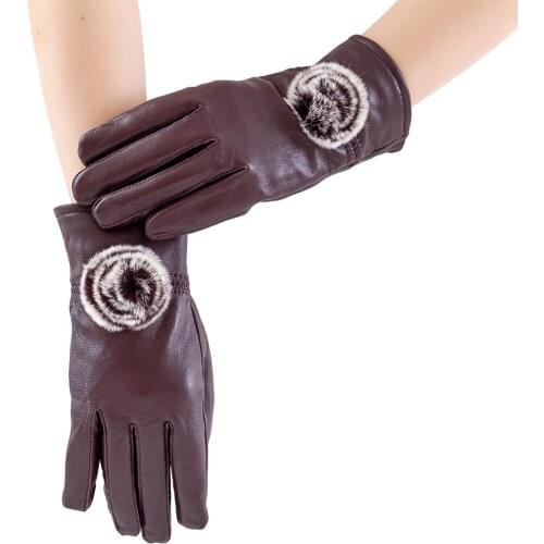 Real rabbit fur High Quality Elegant Women Lambskin Leather Gloves Autumn And Winter Thermal Hot Trendy Female Glove