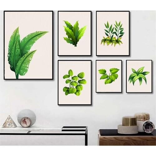 Green Botanical Plants Leaf Poster Canvas Painting Nordic Print Scandinavian Wall Art Decoration Picture Minimalist Home Decor