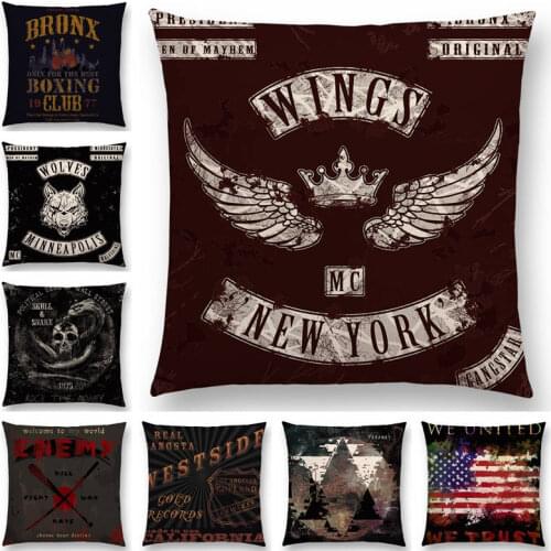 Retro Rock Punk Street Art Graffiti Free Will Great Power Wolf Skull Bear America Eagle Good Cushion Cover Sofa Pillow Case