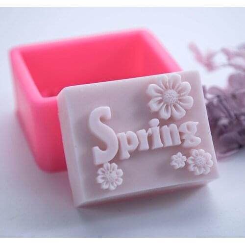 DIY Square Flower Silicone Mold Spring Letters Soap Mold Candle Making Tools Handmade Resin Craft Cake Design Mould