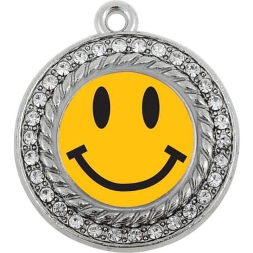 SMILEY FACE SQUARE CIRCLE CHARM antique silver plated jewelry