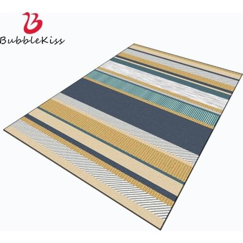 Bubble Kiss Modern Yellow Plaid Striped Pattern Carpet Non-Slip Area Rug For Living Room Home Customized Bedroom Decor Mat