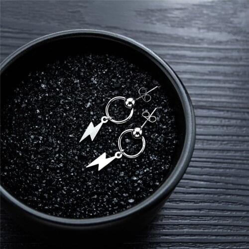 Special Personalized Stainless Steel Silver Color Thunder Marking Handing Drop Hoop Earring Men Fashion Trendy Earrings Jewelry