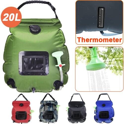 20L Portable Outdoor Camping Hiking Heating Solar Water Bag with Switchable Hose Shower Bath Head Climbing Hydration Equipment