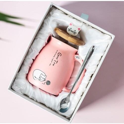 Creative Color Cat Heat-Resistant Mug Cartoon with Lid Cup Kitten Coffee Milk Ceramic Mugs Children Cup Office Drinkware Gift