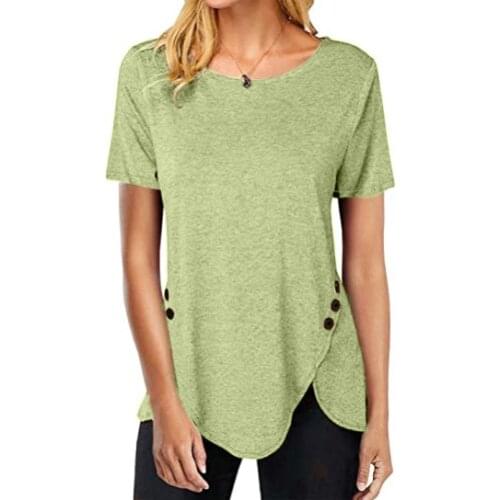 Summer T Shirt Women new 2021 hem irregular button round collar T-shirt short sleeves Female Tee Tshirts dropshipping BYT2109